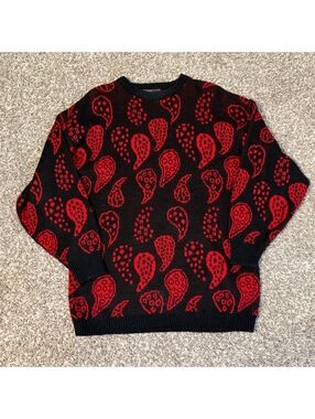 Stitch by Stitch Red Black Paisley Knit Sweater